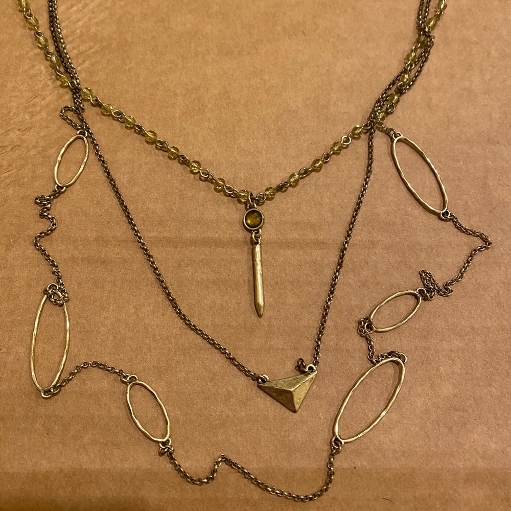 3 layer rustic gold necklace